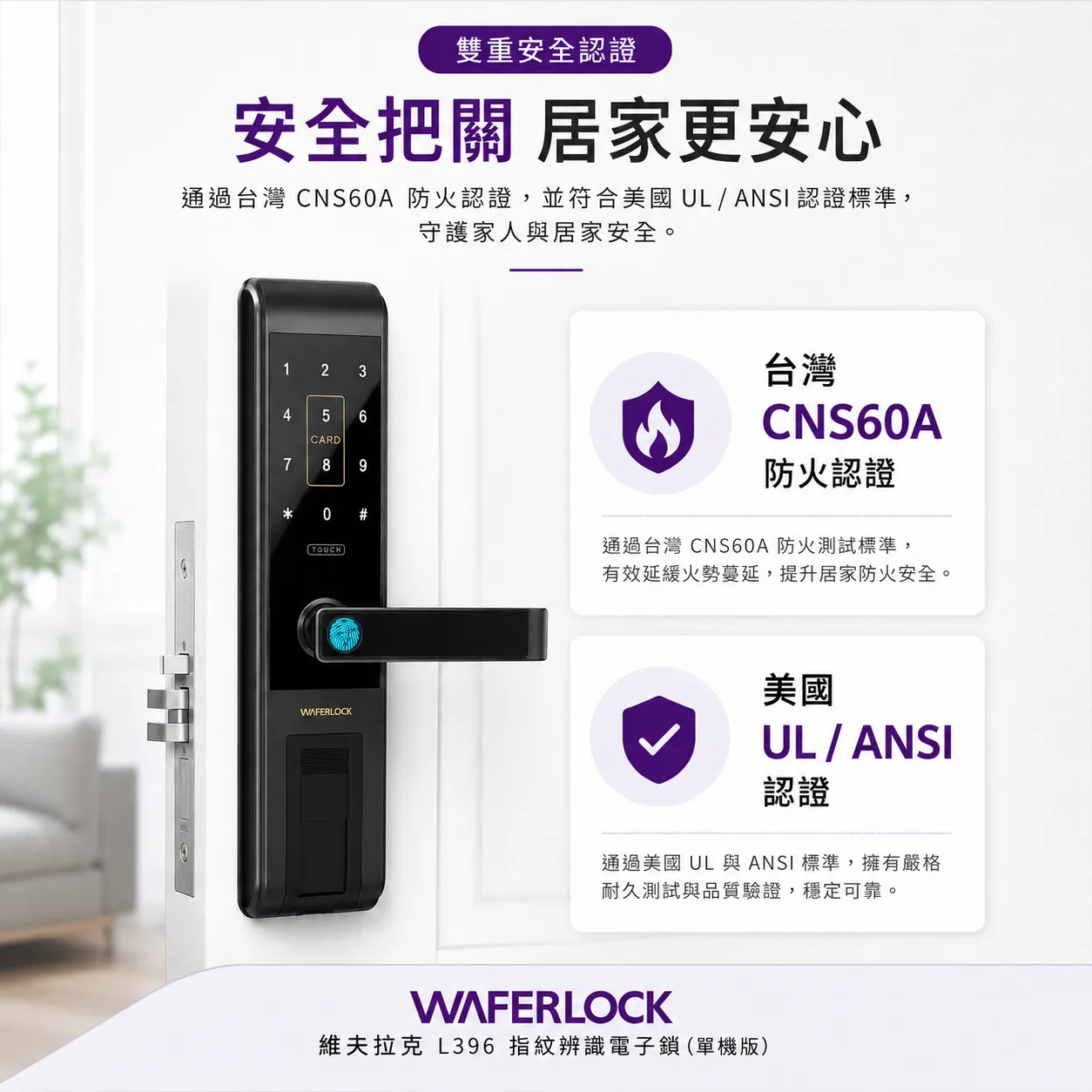 【WAFERLOCK維夫拉克】 L396 指紋辨識電子鎖單機版（含標準安裝） 圖片 3