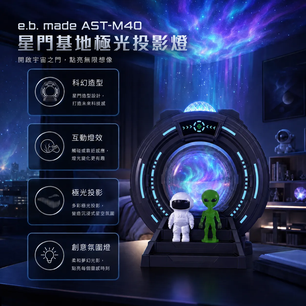 【E.B. MADE】星門基地極光投影燈-附遙控器 圖片 3
